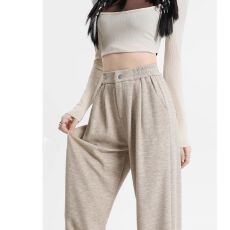 批发春秋高腰垂感女秋季新款糯米裤女2025早秋窄版直筒阔腿裤休闲裤子