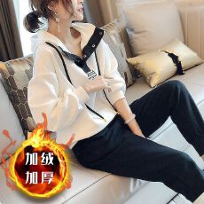 批发2025新款<b class='q'>大码</b>时尚休闲<b class='q'>运动服</b>套装女秋冬季宽松连帽卫衣卫裤两件套