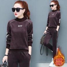 批发<b class='q'>金丝</b>绒两件套2025秋冬新款时髦加绒加厚双面绒休闲运动服套装女