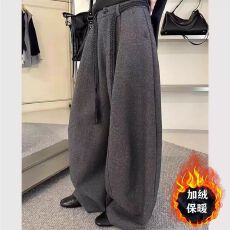 批发加绒<b class='q'>西装</b>阔腿裤<b class='q'>女</b>秋冬季新款大码显瘦毛呢子直筒宽松弯刀休闲长裤