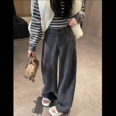 批发灰色加绒<b class='q'>西装</b>阔腿裤<b class='q'>女</b>秋冬款季羊毛香蕉镰刀裤高腰垂感休闲直筒裤