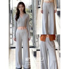 批发美式灰色休闲裤秋冬加绒高腰辣妹直筒<b class='q'>运动</b>裤宽松拖地裤子阔腿<b class='q'>裤</b>