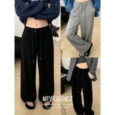 批发灰色抽绳加绒加厚卫裤<b class='q'>女</b>秋冬季新款直筒慵懒风宽松休闲阔腿<b class='q'>运动</b>裤