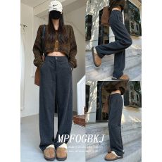 批发灰色香蕉裤女秋冬季款加厚窄版阔腿裤休闲羊毛呢垂感直筒弯镰刀裤