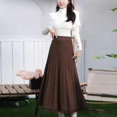 批发针织百褶半身裙女秋冬2025新款高腰遮胯显瘦大摆流苏a字伞裙长裙