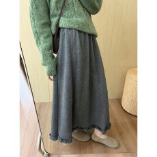 批发加绒加厚高腰气质荷叶<b class='q'>半身</b>裙2025冬季新款韩版显瘦简约百搭中长裙