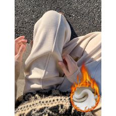 批发米白色糯米阔腿裤<b class='q'>女</b>秋冬季加绒加厚高腰宽松显瘦小个子香蕉弯刀裤