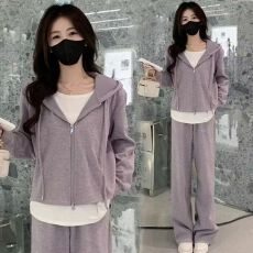 批发休闲运动套装女2025<b class='q'>春</b>秋新款宽松假两件针织连帽卫衣阔腿裤两件套
