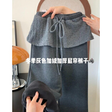 批发深灰色加绒卫裤休闲窄版直筒裤子冬加厚<b class='q'>女</b>长裤宽松裤裙屁帘裤外穿