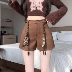 批发美拉德棕色鹿皮绒A字短裤女秋冬新款美式辣妹小个子气质包臀靴裤