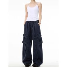 批发美式复古高街侧边大口袋宽松阔腿工装裤男女解构设计感<b class='q'>裤子</b>春秋款