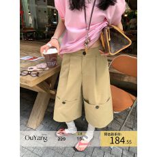 批发翻边短裤七分裤女夏季薄款美式复古休闲裤宽松阔腿裤直筒<b class='q'>裤子</b>