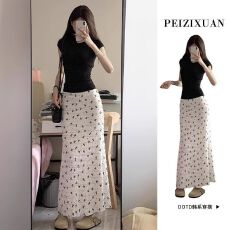批发白色<b class='q'>碎花</b>鱼尾半身裙女夏季小个子漂亮气质长款a字包臀长裙子穿搭