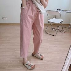 批发纯棉百搭松紧腰日系通勤休闲裤女2026夏季薄款九分哈伦萝卜裤子