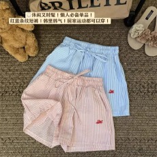 批发海边穿搭蓝色条纹居家阔腿短<b class='q'>裤</b>女夏季设计感高腰<b class='q'>显瘦</b>沙滩休闲热<b class='q'>裤</b>