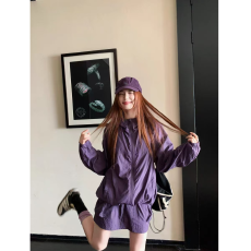 批发户外防晒衣运动套装<b class='q'>女</b>夏季宽松炸街轻薄连帽外套短裙时尚两件套潮