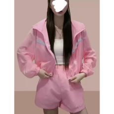 批发夏季盐系高级感防晒衣套装女士<b class='q'>运动服</b>时尚外套休闲短袖短裤两件套