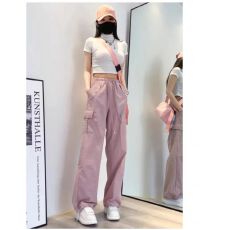 批发美式小个子速干工装裤女夏季薄款宽松<b class='q'>休闲</b>运动直筒束脚降落伞兵裤