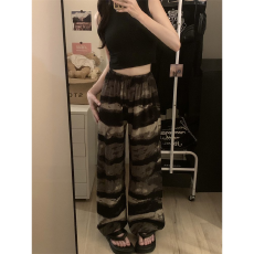 批发大码女装肌理感皱褶水墨画阔腿裤女夏季薄款宽松<b class='q'>百搭</b>垂感休闲裤子
