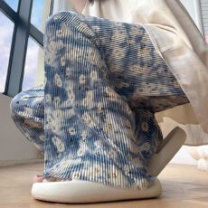 批发大码女装小雏菊扎染阔腿裤夏季小清新设计高腰宽松显瘦垂感休闲裤