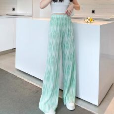 批发扎染直筒冰丝休闲裤女高腰夏季薄款<b class='q'>大码</b>胖mm宽松显瘦垂坠感阔腿裤