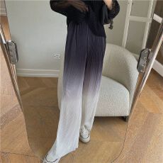 批发大码压褶渐变色冰丝阔腿裤女夏季薄款垂感<b class='q'>百搭</b>宽松显瘦直筒拖地裤