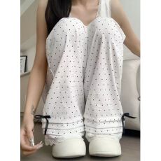 批发2026新款波点蕾丝花边<b class='q'>裤</b>子女夏季薄款宽松高腰显瘦休闲<b class='q'>裤</b>直筒长<b class='q'>裤</b>