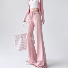 批发冰丝微喇防晒裤女夏季2026新款小个子高腰休闲阔腿垂感运动喇叭裤