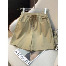 批发夏季新款女士水洗棉<b class='q'>短裤</b>松紧腰休闲宽松阔腿裤外穿薄款五分裤运动