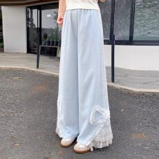 批发蝴蝶结蕾丝休闲裤甜妹风宽松垂感遮肉长裤女夏季百搭宽松阔腿裤