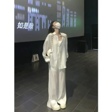 批发2026夏季高级感休闲运动套装女韩版宽松薄款防晒衬衫长裤两件套潮