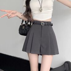 批发黑色西装短裤女夏季2026新款小个子高腰显瘦a字外穿阔腿百褶裤裙