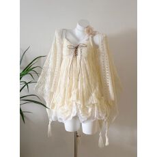 批发POSHOP 春日告白 vintage古早蕾丝<b class='q'>花苞</b><b class='q'>连衣裙</b> 两穿显瘦夏季披肩