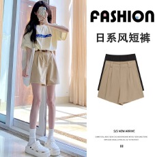 批发西装短裤女夏季<b class='q'>韩版</b>高腰宽松阔腿裤小个子休闲工装裤中裤五分裤子