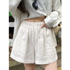 批发白色亚麻短裤女夏季薄款2026新款a字宽松外穿休闲运动棉麻五分裤