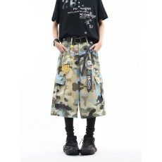 批发重工美式迷彩3D印花工装七分裤女夏季宽松多口袋直筒休闲短款<b class='q'>男</b>