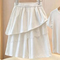 批发时尚蕾丝拼接屁帘休闲五分<b class='q'>裤</b>女2026夏季新款大码胖mm<b class='q'>宽松</b>阔腿短<b class='q'>裤</b>