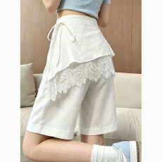 批发白色蕾丝拼接屁帘五分<b class='q'>裤</b>女2026夏季流行新款高腰显瘦时尚休闲<b class='q'>裤</b>