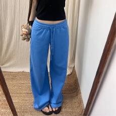 批发s-4XL#美式复古蓝色低腰休闲直筒卫裤女宽松显瘦松弛感拖地运动裤