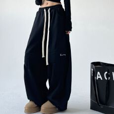 批发大码加绒卫裤女26秋冬新款时尚减龄宽松显瘦运动休闲阔腿弯刀裤男