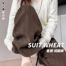 批发300斤胖mm大码麦穗雪尼尔阔腿裤女秋冬加绒高腰显瘦直筒休闲<b class='q'>裤子</b>