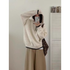 批发韩系半拉链连帽套头针织衫卫衣女秋冬外穿慵懒风宽松帽衫毛衣上衣