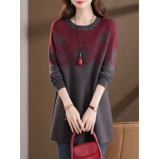 批发秋冬高档羊毛衫拼色时尚百搭韩版妈妈<b class='q'>毛衣</b>中长款大码遮肚打底衫女