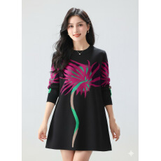 批发2025宽松妈妈装毛衣裙女新款中长款针织衫<b class='q'>秋冬</b>圆领印花打底<b class='q'>连衣裙</b>