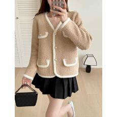 批发小香风水貂绒外套女2025秋冬季新款高级感名媛气质短款上衣开<b class='q'>衫</b>女