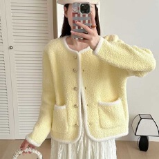 批发小香风高级感仿水貂绒针织开<b class='q'>衫</b>外套秋冬新款法式别致显瘦气质上衣