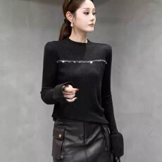 批发2025新款秋冬半高领内搭洋气烫钻拼接<b class='q'>妈妈装</b>打底衫女百搭款上衣潮