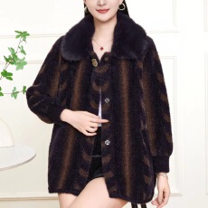 批发2025冬季水貂毛<b class='q'>外套</b><b class='q'>中老年</b>秋冬装<b class='q'>妈妈</b>装加厚大码毛领拼接上衣开衫