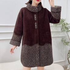 批发新款<b class='q'>妈妈</b><b class='q'>装</b>秋冬<b class='q'>水貂绒</b>加大码中长款外套<b class='q'>中老年</b>时尚加厚开衫绒大衣