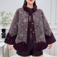 批发<b class='q'>妈妈装</b>时尚水貂绒外套秋冬新款高档气质开衫<b class='q'>中年女装</b>洋气高贵外套